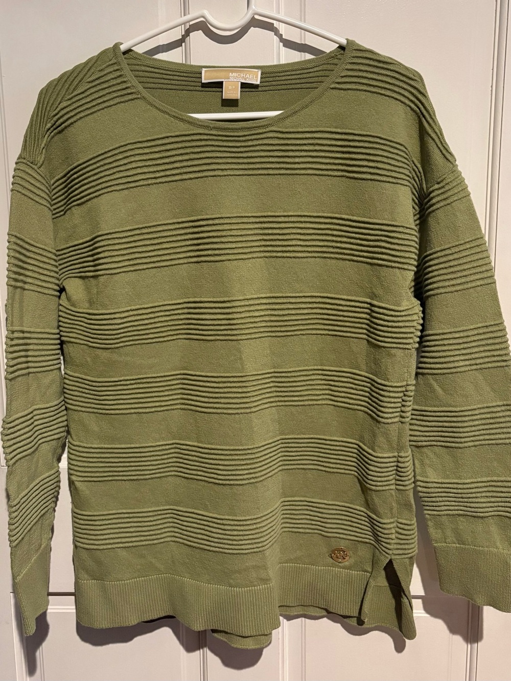 Michael Kors Ribbed Sweater Size S/P Green Cotton Blend MK Logo